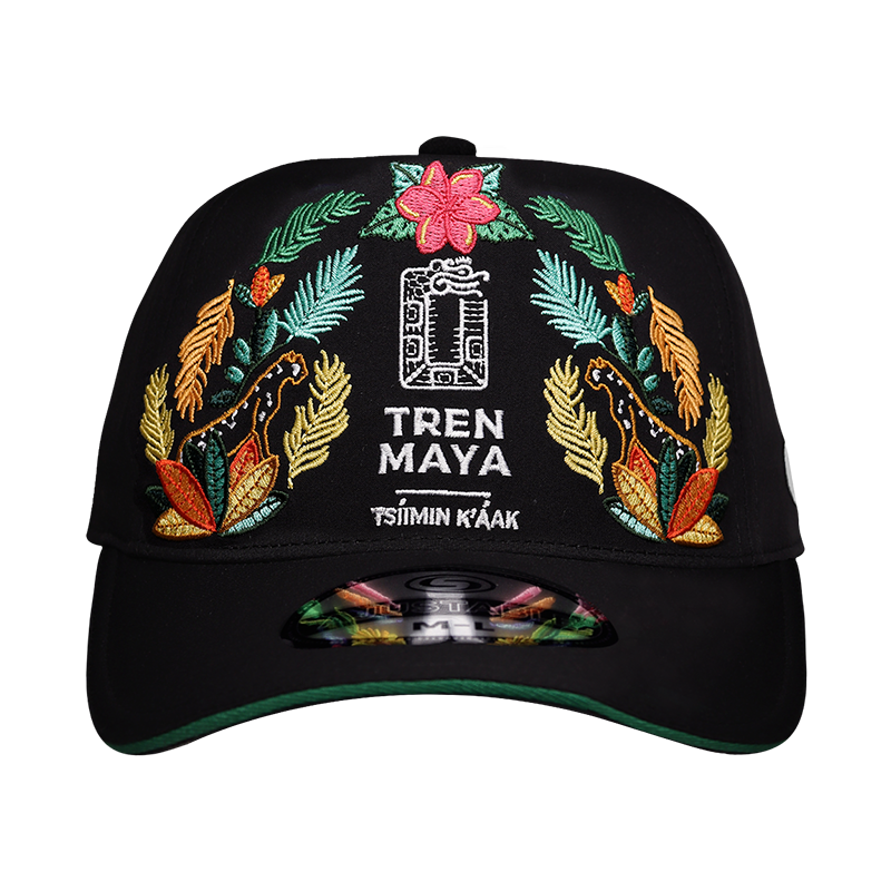 Gorra Tren Maya Negra Velcro Flores
