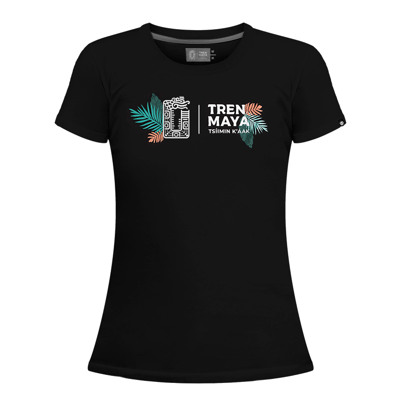 Playera Tren Maya Negro Logo Hojas Dama