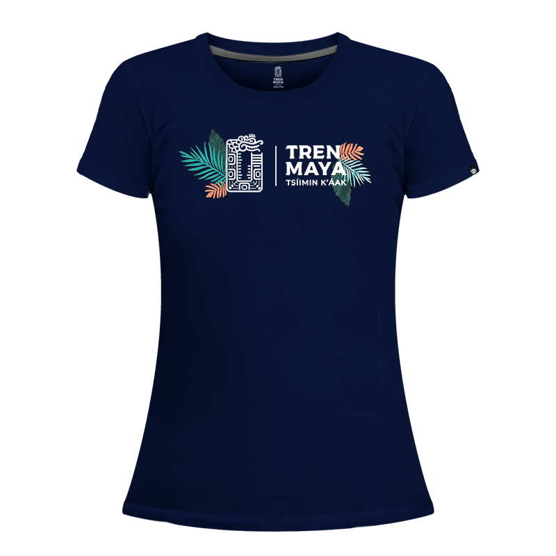 Playera Tren Maya Marino Logo Hojas Dama