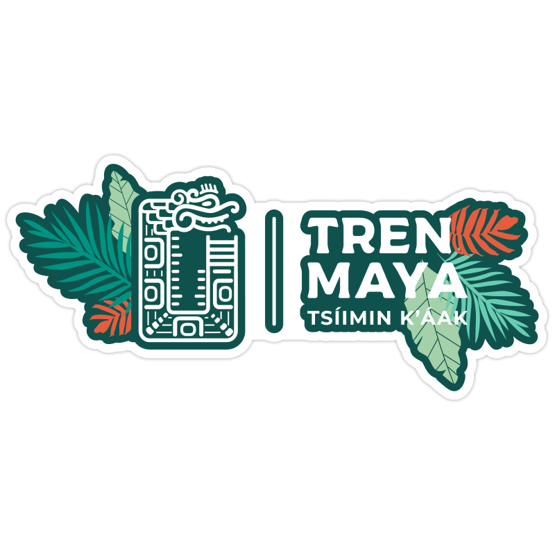 Calcomanía Tren Maya Hojas Logo Blanco