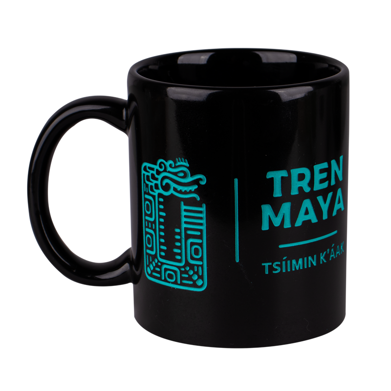 Taza Tren Maya Negra Logo Aqua