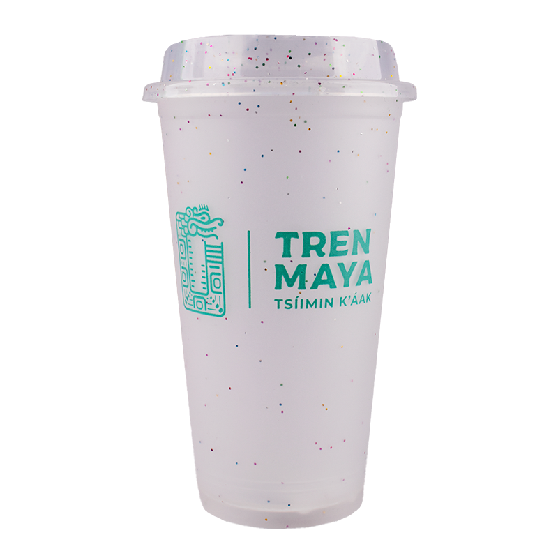 Vaso Tren Maya De Plástico Con Tapa